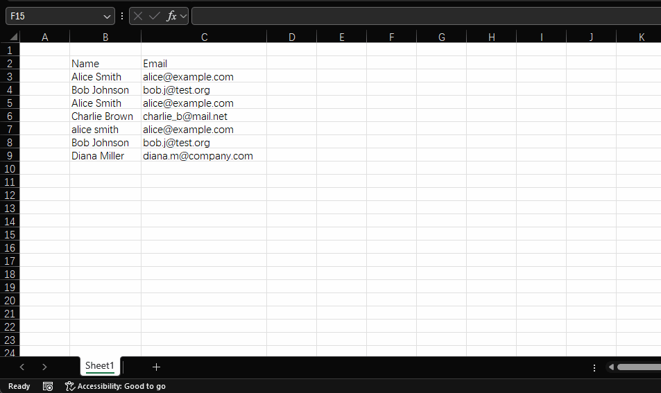 Select data range for duplicate removal