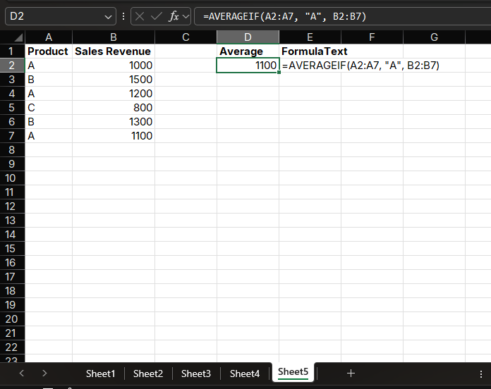 AVERAGEIF Function Example