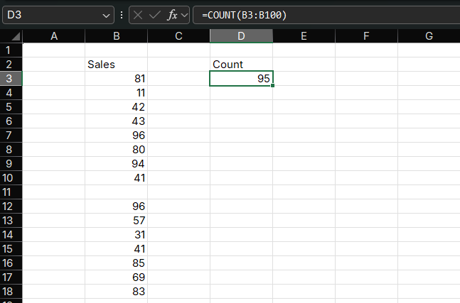 COUNT Function Example