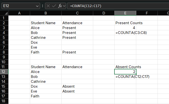 COUNTA Function Example