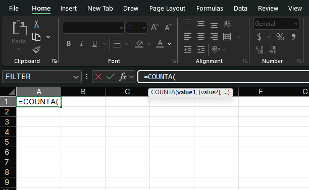 COUNTA Function Syntax