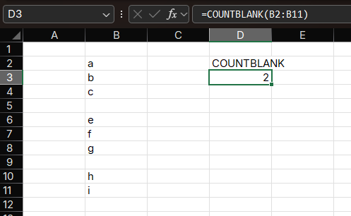 COUNTBLANK Function Example