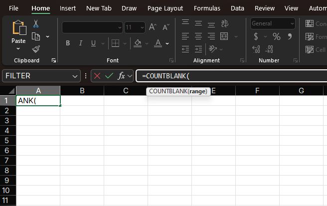 COUNTBLANK Function Syntax