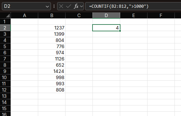 COUNTIF Function Example