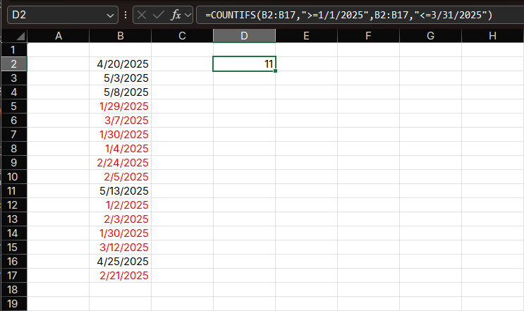 COUNTIFS Function Example
