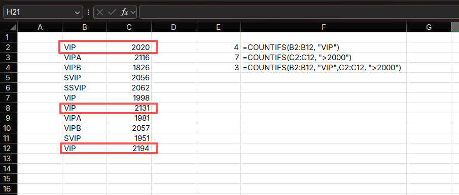 COUNTIFS Function Example