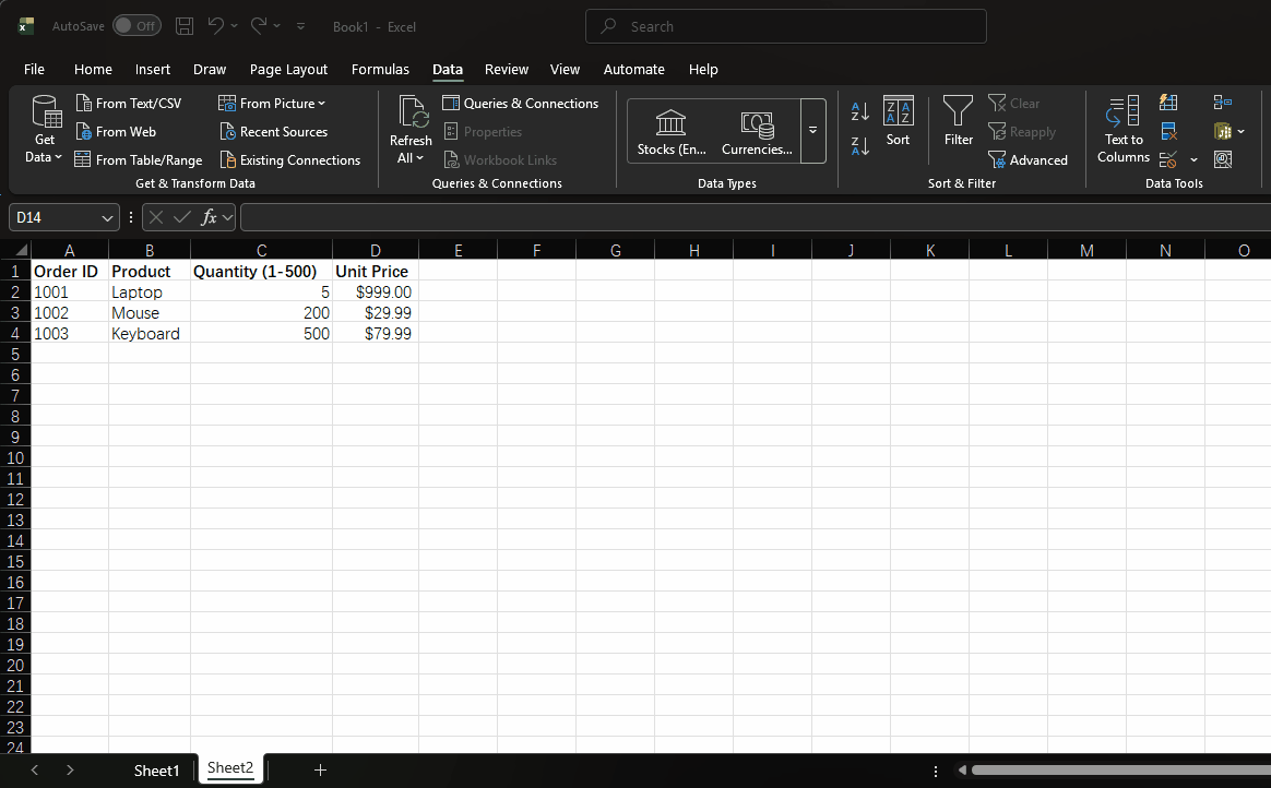 Input Message Example